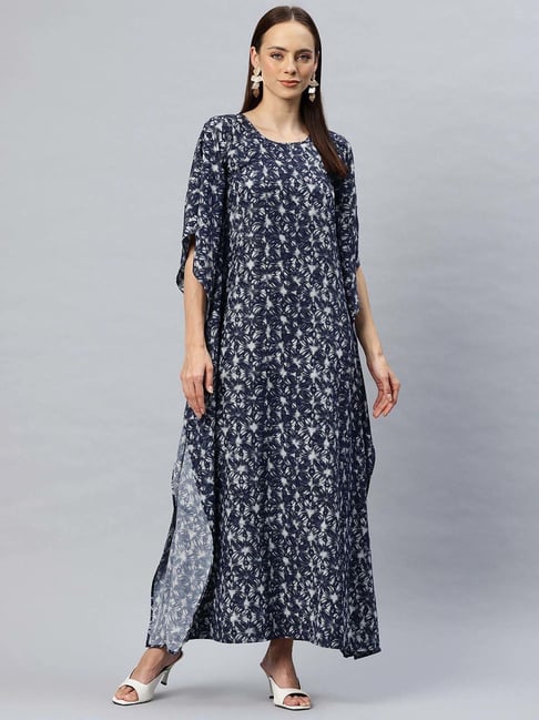 Cottinfab Navy Printed Night Gown