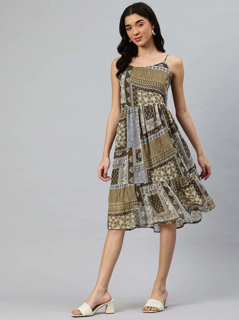 Cottinfab Brown Printed Casual Dress-picture-31