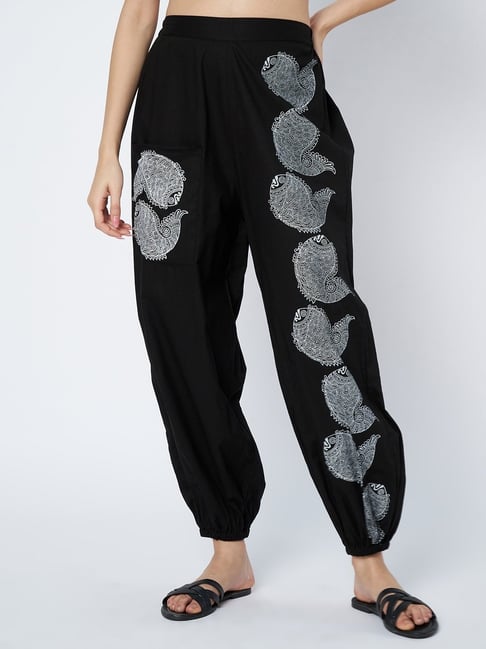9rasa Black Print Harem Pants