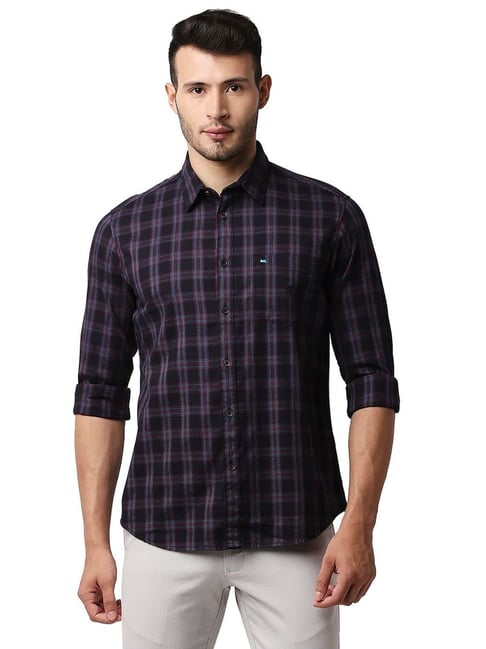 Basics Blue Cotton Slim Fit Checks Shirt-picture-19