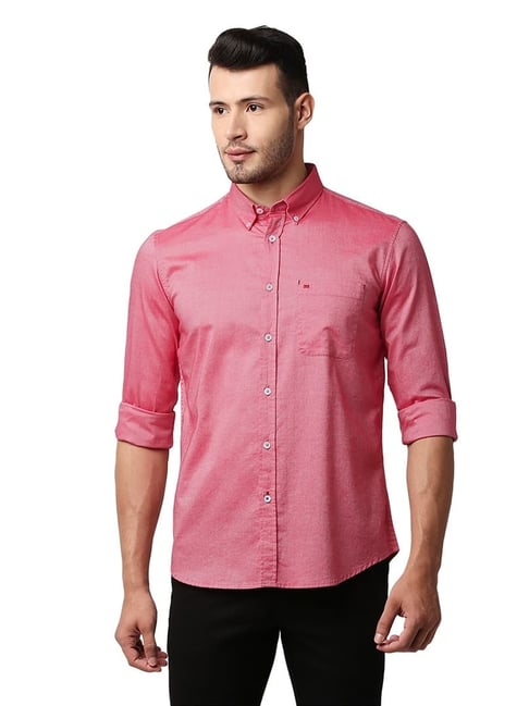 Basics Pink Cotton Slim Fit Shirt