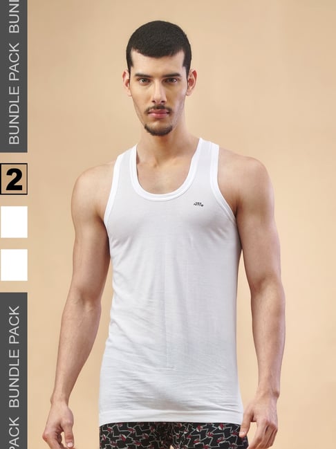 Lux Nitro White Cotton Regular Fit Solid Vest (Pack of 2)