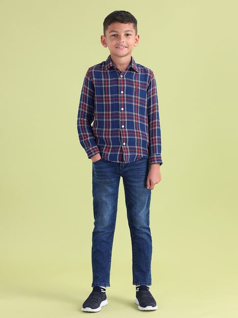 U.S. Polo Assn. Boys Blue Full Sleeves Collar Shirt