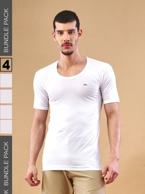 Lux Nitro White Cotton Regular Fit Solid Vest (Pack of 4)