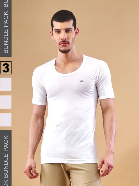 Lux Nitro White Cotton Regular Fit Solid Vest (Pack of 3)