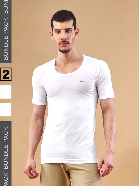 Lux Nitro White Cotton Regular Fit Solid Vest (Pack of 2)