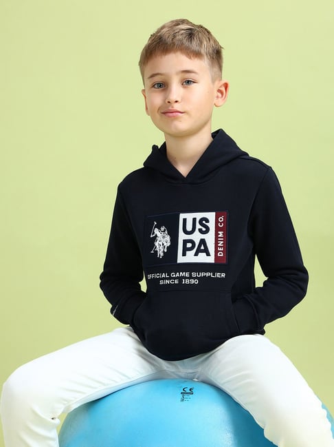 U.S. Polo Assn. Boys Blue Full Sleeves Hood Sweatshirt-picture-43