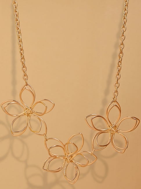 ToniQ Gold Triple Floral Choker Necklacess