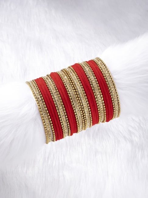 Peora Red Velvet Chuda Bangle Set Traditional Bridal Dulhan Wedding Fashion Jewellery for Women-picture-47