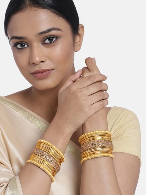 Peora Gold Plated Red Metal Chura Chuda Bangle Set for Women Wedding Bridal Traditional Jewellery-picture-42