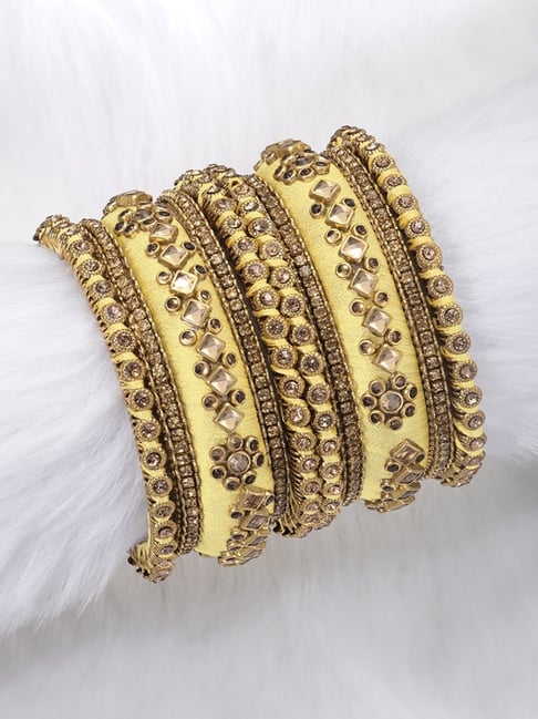 Peora Gold Plated Champagne Velvet Fancy Silk Thread Chuda Bangle Set Traditional Women Jewellery-picture-28