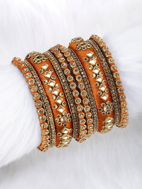Peora Orange Velvet Matching Kundan Silk Thread Chuda Bangle Set Fashion Jewellery for Women-picture-43