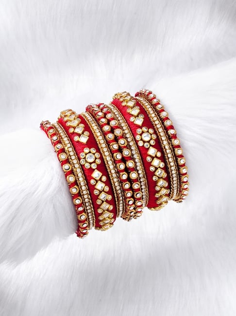 Peora Velvet Matching Fancy Silk Thread Red White Chuda/Chura Bangle Set for Women-picture-17