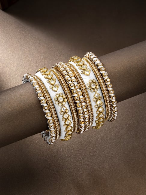 Peora Women Velvet Matching Fancy Silk Thread WhiteChuda/Chura Bangle Set-picture-19