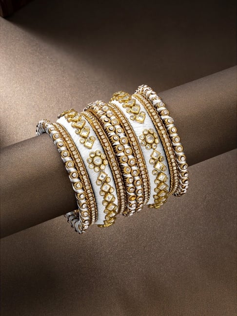 Peora Velvet Matching Fancy Silk Thread White Chuda/Chura Bangle Set(Size 2.8)-picture-16