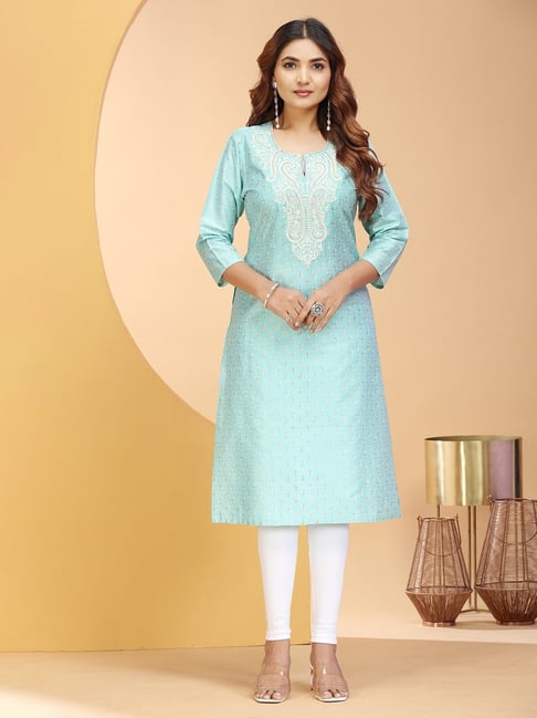 Cotton Culture Mint Green Poly Silk Embroidery Kurta-picture-47