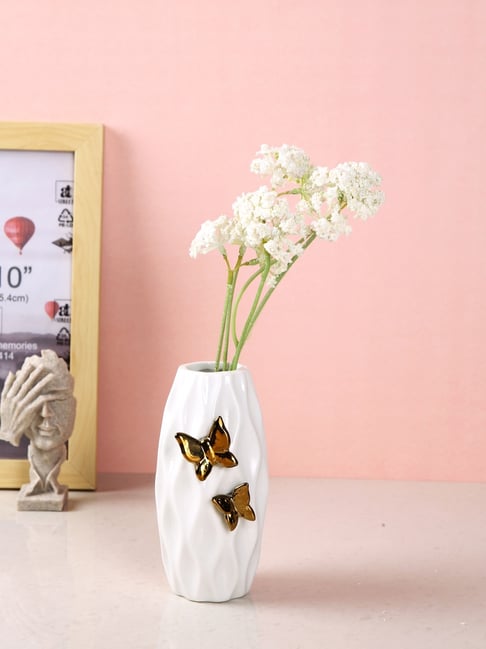 Tayhaa White Ceramic Geometric Flower Vase