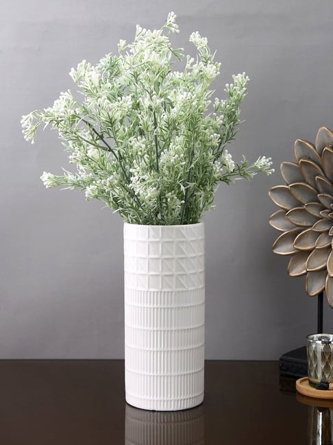 Tayhaa White Ceramic Geometric Flower Vase