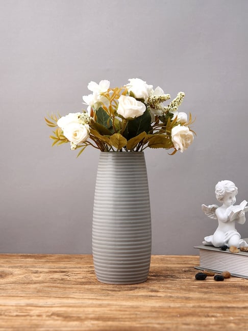 Tayhaa Grey Ceramic Floral Flower Vase