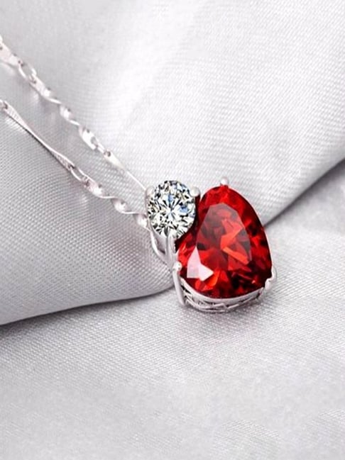 Peora Rhodium Plated Red Crystal Heart Necklace Pendant Earring Set for Women and Girls-picture-32