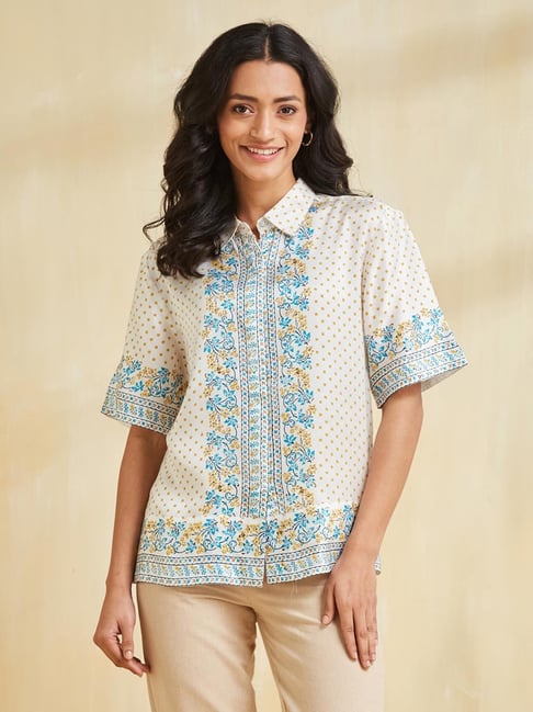 Fabindia White Printed Short Sleeves Top-picture-34