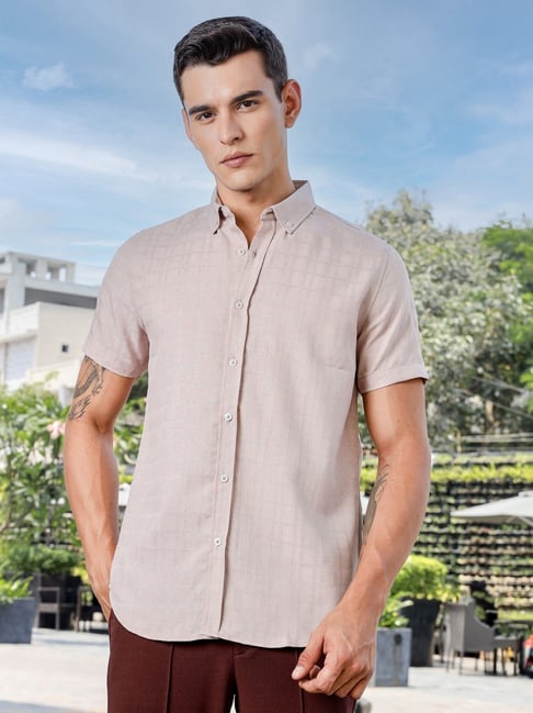 Thomas Scott Pink Regular Fit Self Design Shirt-picture-24