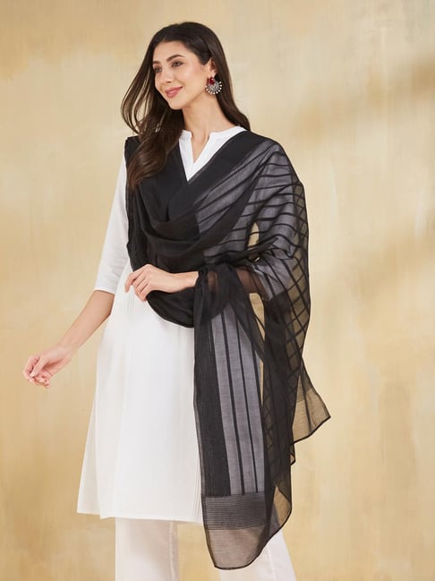 Fabindia Black Woven Dupatta-picture-36