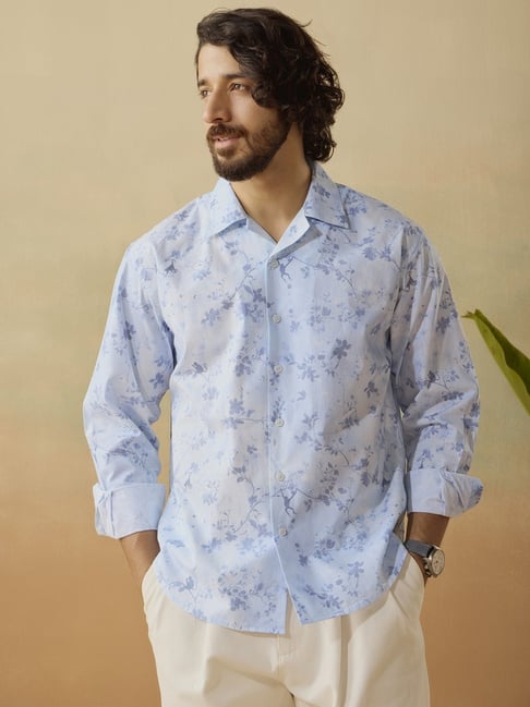 Andamen Blue Cotton Relaxed Fit Printed Shirt-picture-30