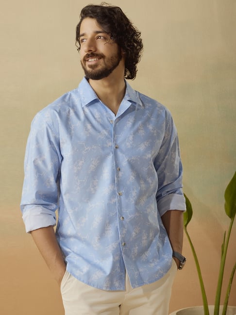 Andamen Blue Relaxed Fit Printed Shirt-picture-32