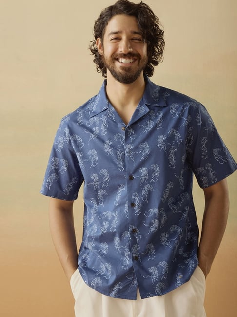 Andamen Blue Relaxed Fit Printed Shirt-picture-29