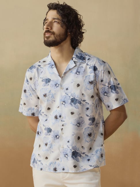 Andamen Blue Relaxed Fit Printed Shirt-picture-31