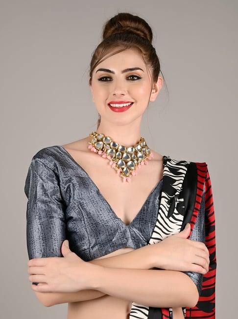 Odette Pink Mani-Kundan Necklace, Earring & MaangTikka Set-picture-10