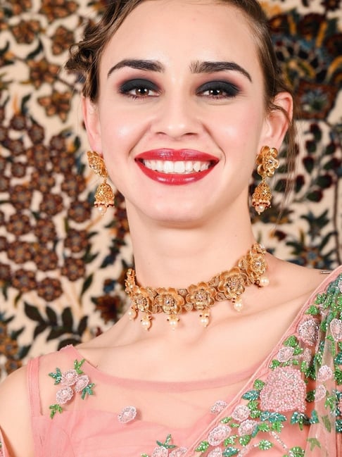 Odette Gold Floral Choker Necklace & Earring Set-picture-46