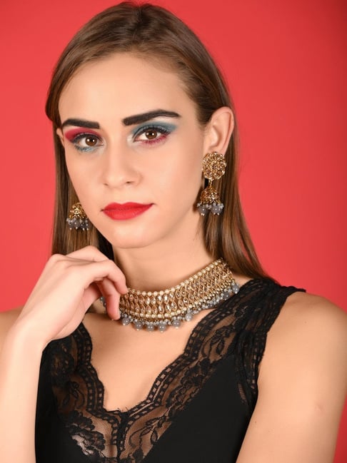 Odette Grey Gold Choker Necklace & Earring Set-picture-14