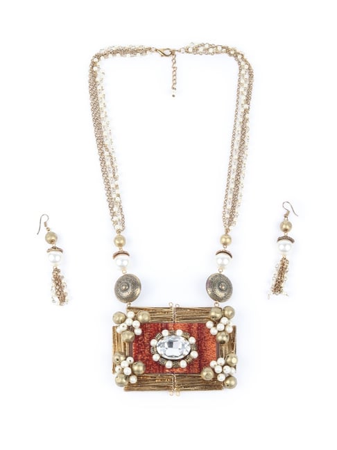 Odette Gold Multistring Tribal Necklace & Earring Set-picture-18