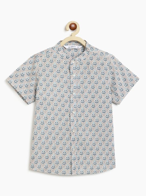 Campana Boys Grey and Blue Cotton Printed Shirt-picture-11