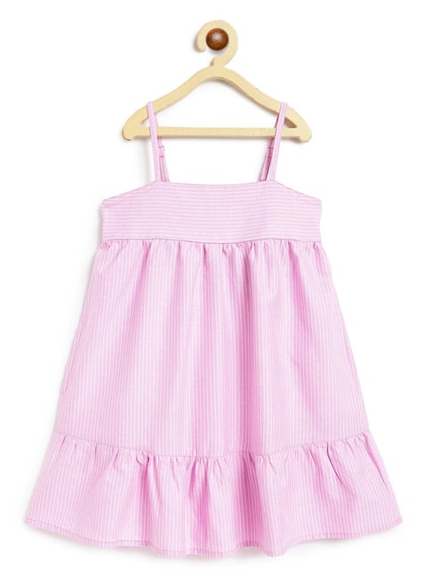 Campana Girls Soft Pink Cotton Striped Dress-picture-32