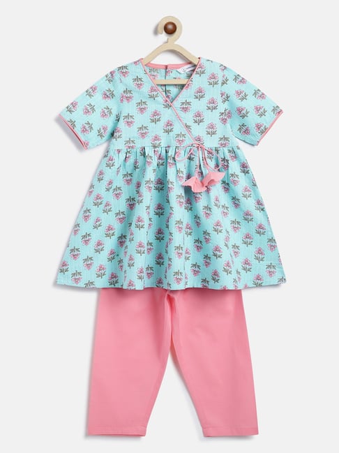 Campana Infant Girls Blue Cotton Floral Suit Set