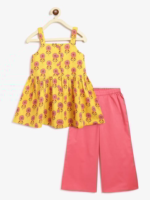 Campana Girls Yellow and Pink Cotton Floral Suit Set-picture-28