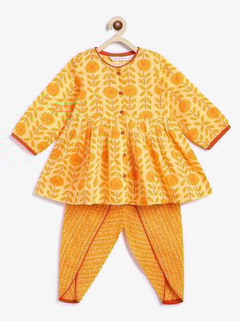 Campana Girls Yellow Cotton Floral Suit Set-picture-22