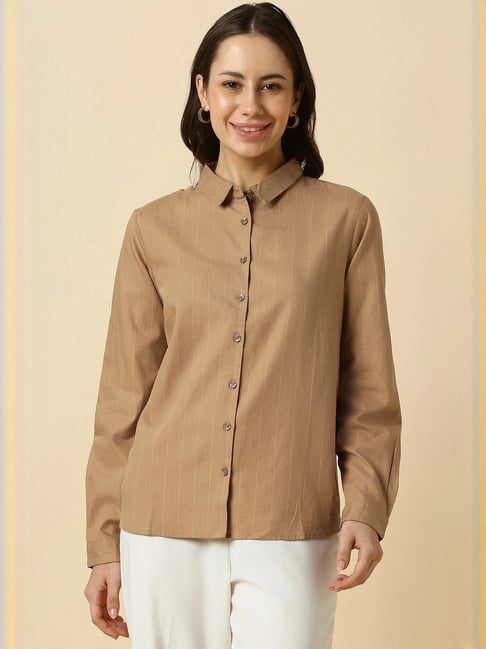 Allen Solly Brown Striped Formal Shirt-picture-45