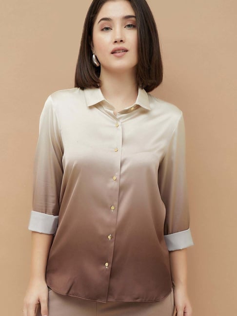 Code By Lifestyle Light Beige & Brown Regular Fit Shirt-picture-33
