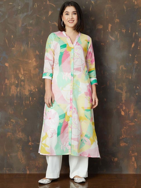 Melange By Lifestyle Multicolour Cotton Regular Fit Printed Kurta-picture-17