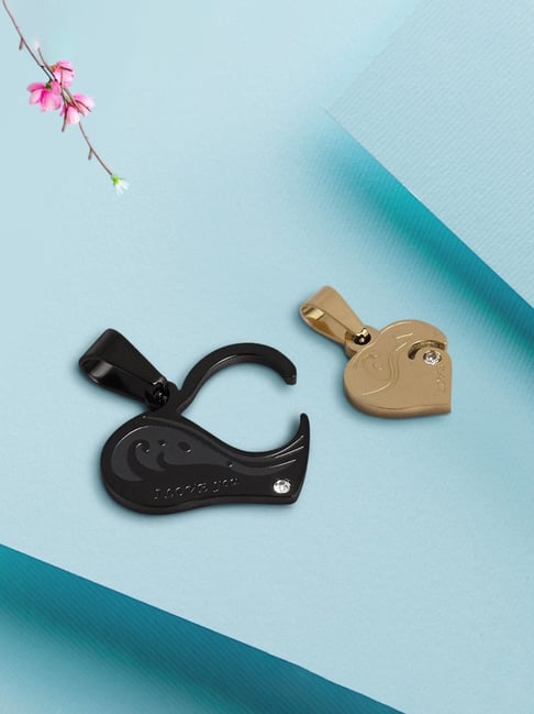 Peora Stainless Steel Heart Puzzle CZ Couple Pendant For Men Women-picture-41