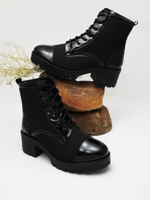 The White Pole Women's Black Derby Boots-picture-25