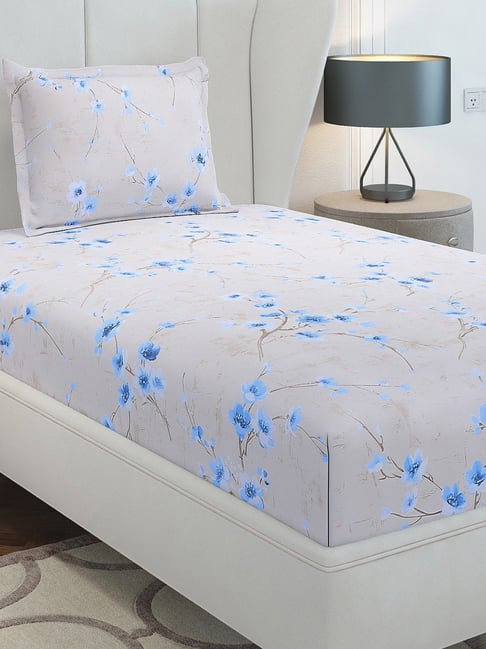 Monte Carlo Elegnc Light Blue Cotton Printed 104 TC Single Bedsheet with 1 x Pillow Cover-picture-31