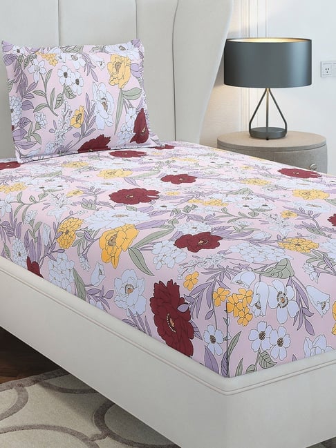 Monte Carlo Elegnc Multicolor Cotton Printed 104 TC Single Bedsheet with 1 x Pillow Cover-picture-13