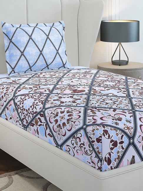 Monte Carlo Solstic Multicolor Cotton Printed 144 TC Single Bedsheet with 1 x Pillow Cover-picture-36