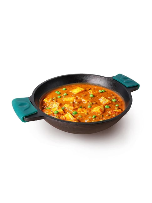 The Indus Valley Black Cast Iron Pre-Seasoned Kadhai with Silicone Grip (2.5 L)