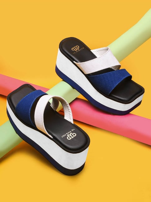 The White Pole Women's Blue Casual Wedges-picture-24
